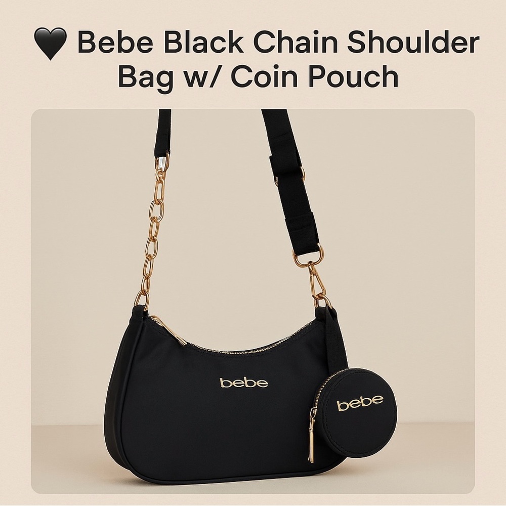 🖤 Bebe Two Way Black Chain Shoulder Bag w/ Coin Pouch
